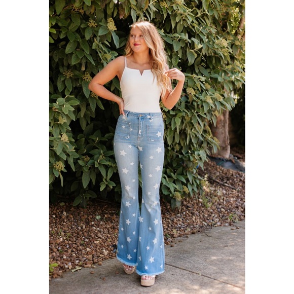 PRICE DROP Light Wash Star Print Flare Jeans - Picture 7 of 9